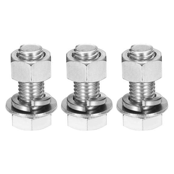 M12 x 30mm 304 Stainless Steel Hex Head Screws Bolts, Nuts, Flat & Lock Washers Assortment Kit, 3 Sets