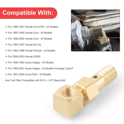 M12x1.25 to 1/8-27 NPT Bolt Adapter Fuel Pressure Gauge For Honda Civic CRX