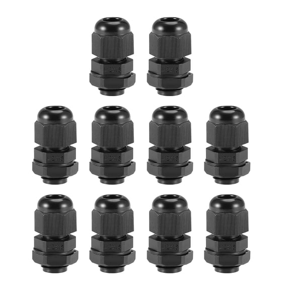 M12x1.5 Cable Gland 2mm-5mm Wire Hole Waterproof Nylon Joint Adjustable Locknut with Washer Black 10 Pieces