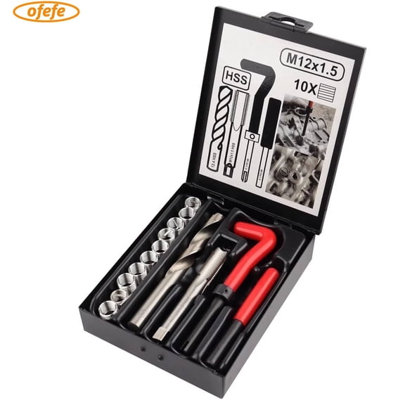 OFEFE M12x1.5 Thread Repair Kit,Rethreading tool Kit,Thread Inserts for Metal,HSS Drill Helicoil Repair Metric