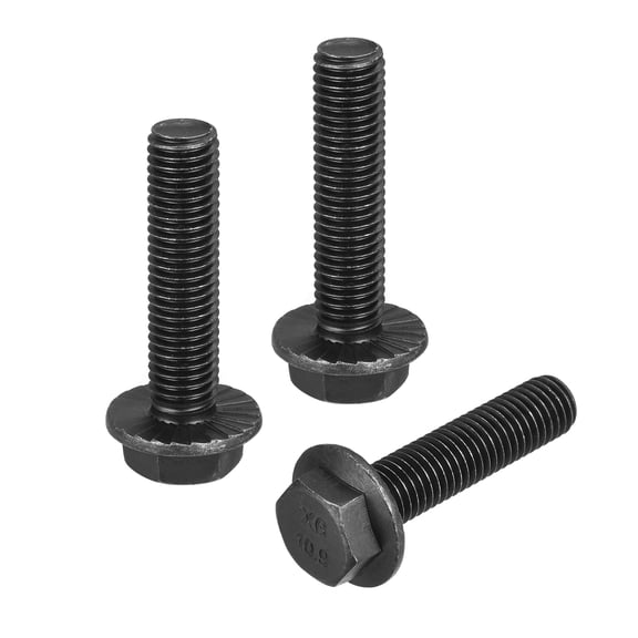 M12x50mm Hex Serrated Flange Bolts 10.9 Grade Carbon Steel Screws 3 Pack