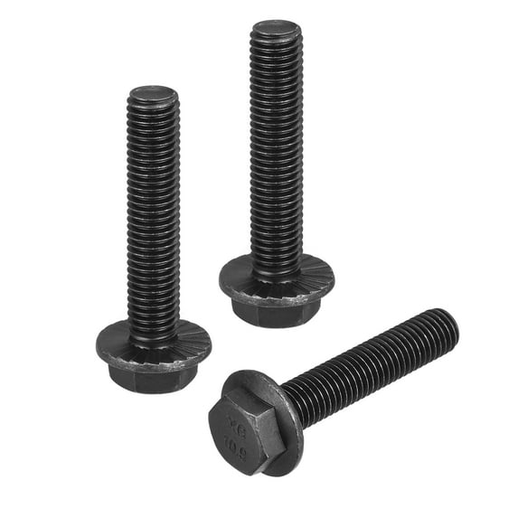 M12x60mm Hex Serrated Flange Bolts 10.9 Grade Carbon Steel Screws 3 Pack