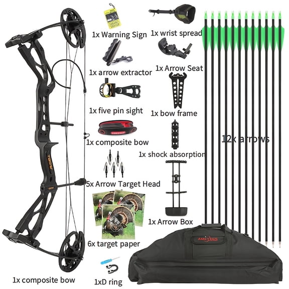M133 Dual Purpose Compound Bow Set, Die-Cast Aluminum Riser, 0-70 Lbs Adjustable Draw Weight, 16.4-30" Draw Length, 325 FPS Hunting & Target Archery Kit with Complete Accessories