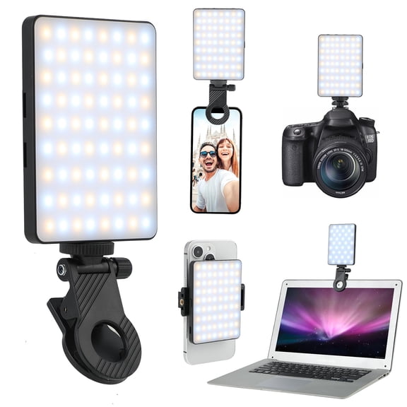 M140 Rechargeable Selfie Fill Light, Video Conference Lighting with Clip & Camera Tripod Adapter for iPhone, Android, iPad, Laptop, 3 Light Modes for Makeup, Selfie, Vlog