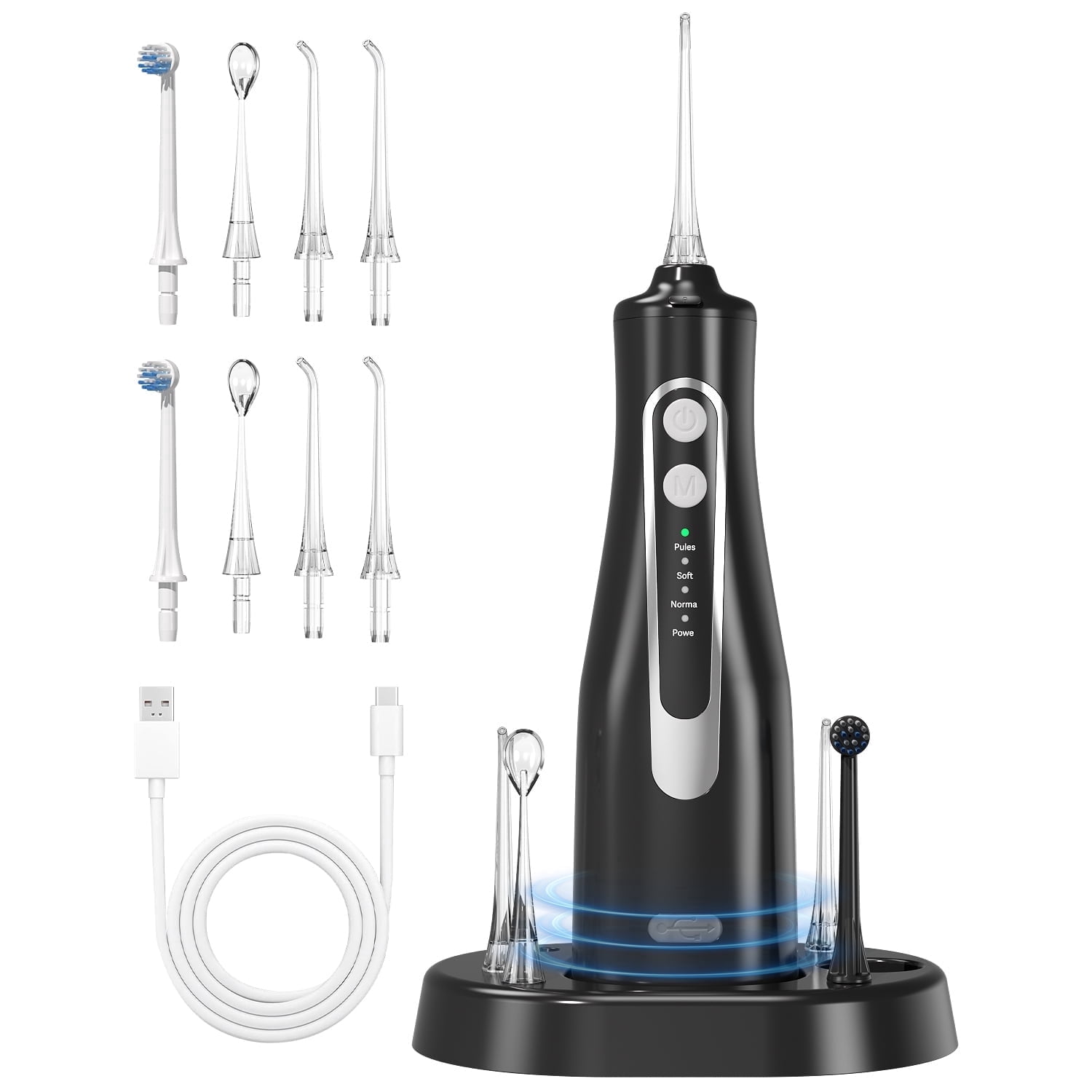 Cshidworld Cordless Water Flosser, Portable Oral Irrigator 300ml Water Tank, Rechargeable Travel Dental Irrigation Cleaner with 4 Modes & 8 Jet Tips, IPX7 Waterproof with Charge Station