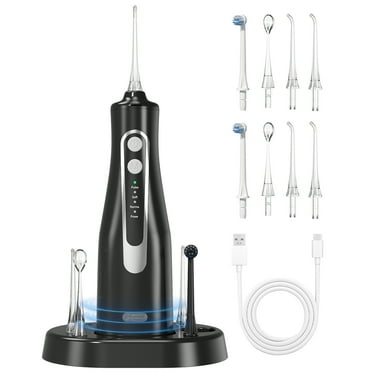 Cshidworld Water Flosser, Cordless Teeth Pick 4 Modes & 8 Jet Tips, Rechargeable Oral Irrigator IPX7 Waterproof, Deep Cleaning Flossing Picks with Wireless Charge Base