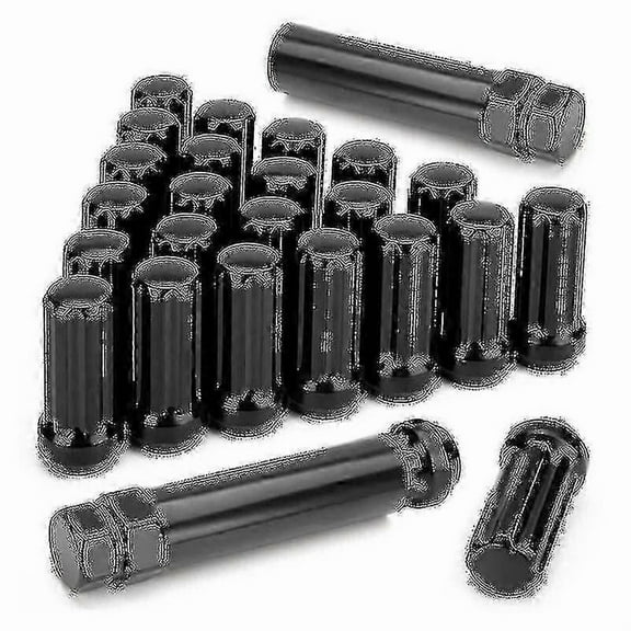 M14x1.5 Lug Nuts 24 Pieces 14mmx1.5 7 Spline Drive Awl Acorn Cone Lug Nuts 2inch Long Black With 2