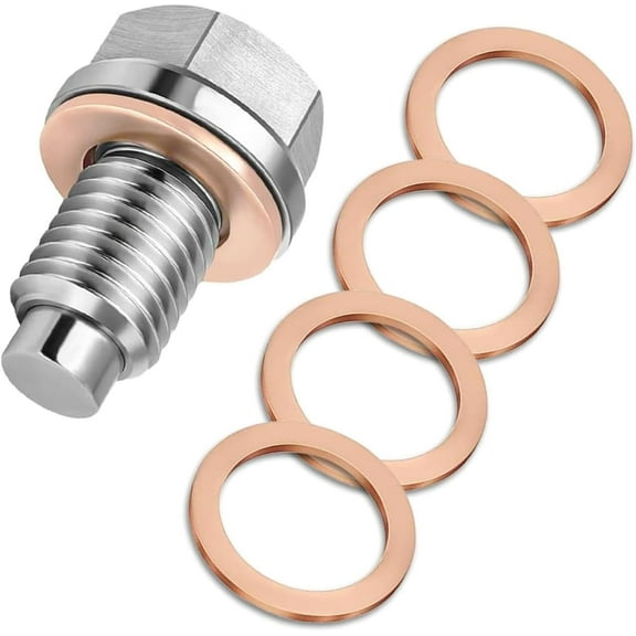 M14x1.5 Magnetic Oil Drain Plug, Magnetic Stainless Steel Oil Pan Drain Nut Bolt with 5PCS Copper Crush Washer Anti Leakage, Universal Leak-proof Replacement,Fits Most Cars,Motorcycles,Boats