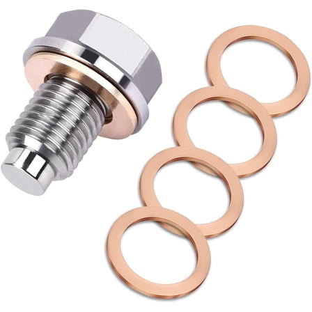M12×1.25 Magnetic Oil Drain Plug, Magnetic Stainless Steel Oil Pan Drain Nut Bolt with 5PCS Copper Crush Washer Anti Leakage, Universal Leak-proof Replacement,Fits Most Cars,Motorcycles,Boats