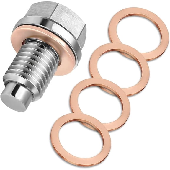 M14x1.5 Magnetic Stainless Steel Oil Pan Drain Nut Bolt with Copper Crush Washer Anti Leakage for Cars,Motorcycles,Boats