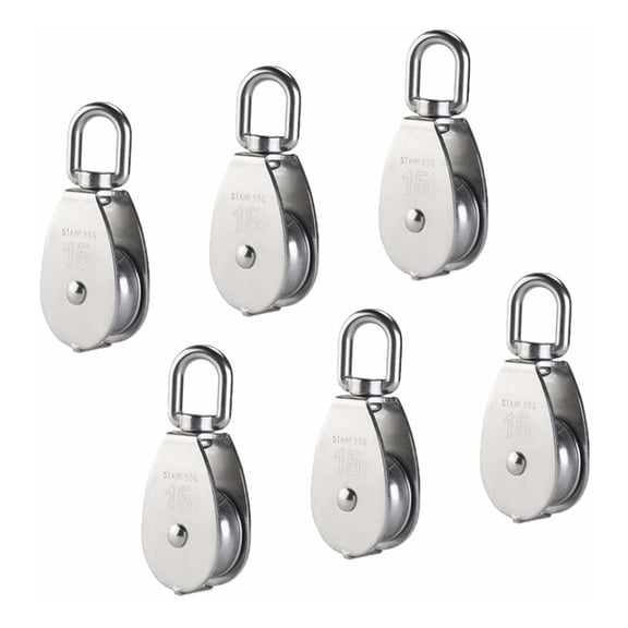 M15 stainless steel single pulley, 15MM single pulley roller block, crane swivel hook, wire rope, load 77lbs/35Kg (6 pcs)