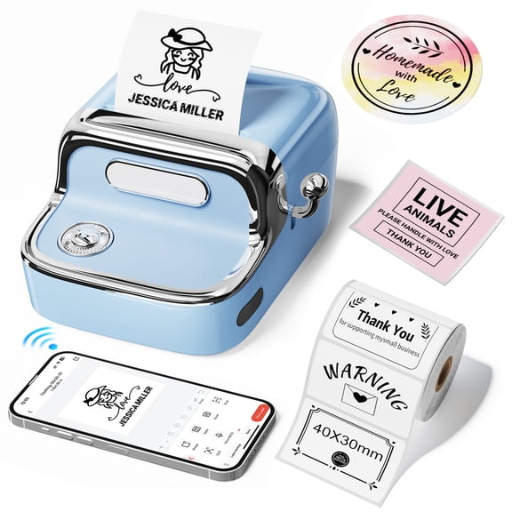 Phomemo M150 Label Maker Machine,2in Barcode Thermal Printer, Bluetooth Portable Label Printer, for Small Business, Clothing Tags & Mailing,Round Gift Stickers(Blue)