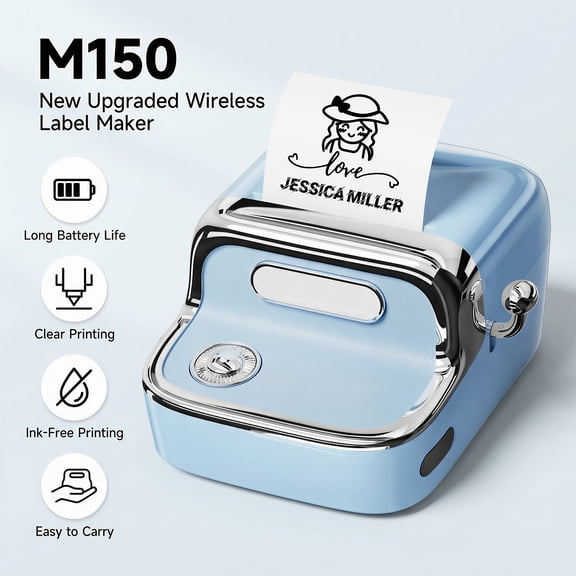 Phomemo M150 Label Maker Machine,2in Barcode Thermal Printer, Bluetooth Portable Label Printer, for Small Business, Clothing Tags & Mailing,Round Gift Stickers(Blue)