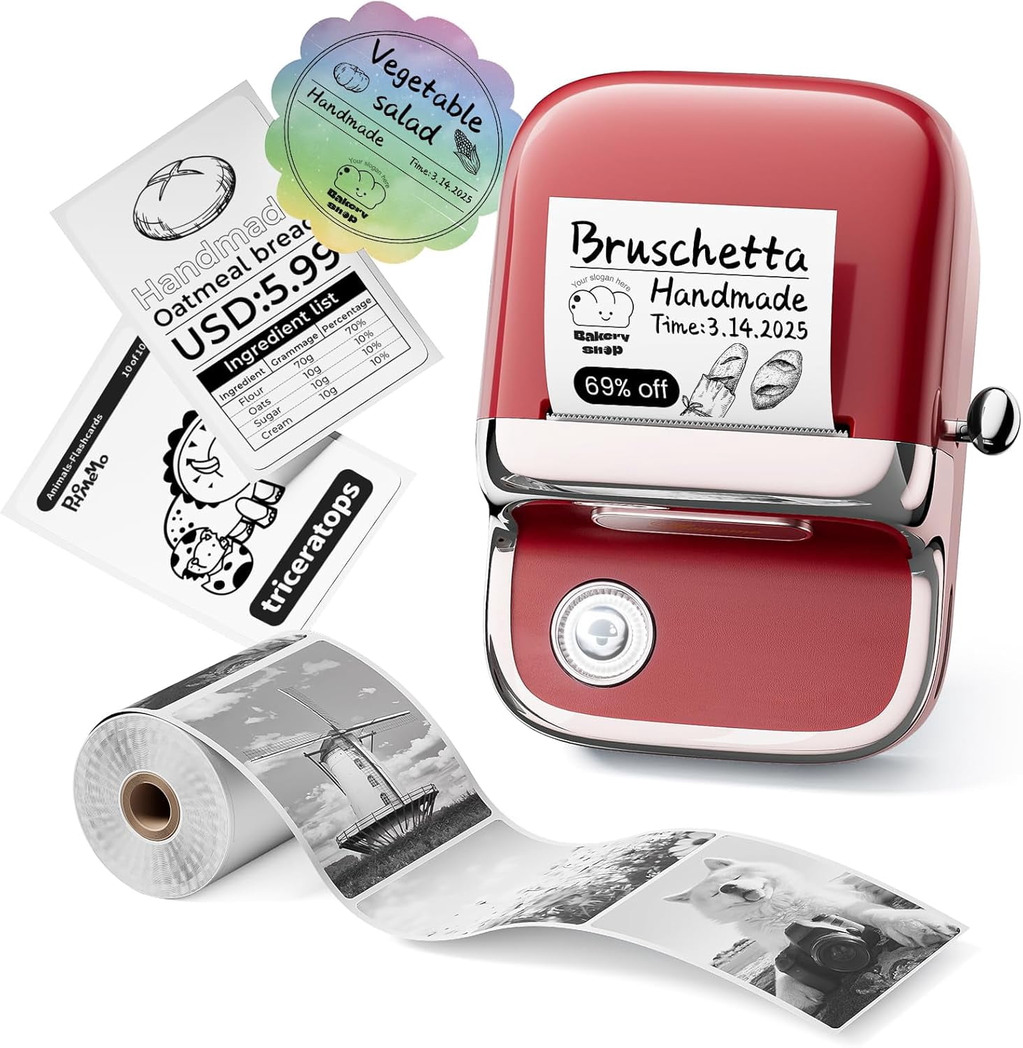 Phomemo-W M150 Label Maker Machine, 2in Barcode Thermal Printer, Bluetooth Portable Label Printer, for Small Business, Clothing Tags & Mailing,Round Gift Stickers(Red)