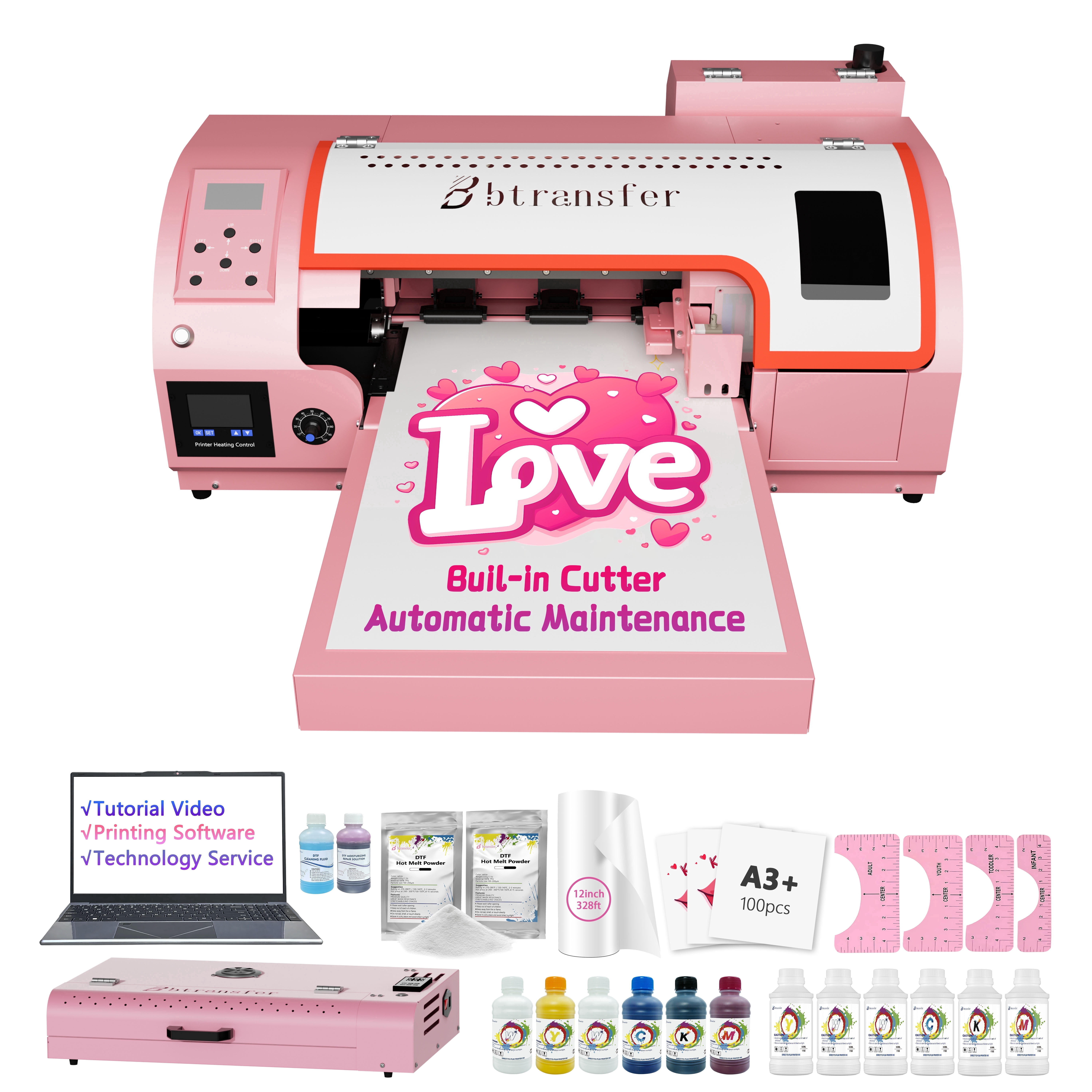 B M1630 Pro A3 Size DTF Printer with Auto Maintenance & Cutter, White Ink Circulation System with Oven Bundle