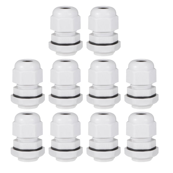 M16x1.5 Cable Gland 4mm-8mm Wire Hole Waterproof Nylon Joint Adjustable Locknut with Washer White 10 Pieces