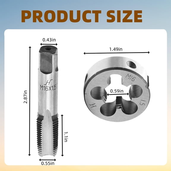 M16x1.5 Metric Tap and Die Set 3 Piece HSS Tool for Metal Thread Repair