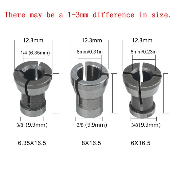 M17 Collet Chuck Adapter for Engraving Router, 6/6.35/8mm Carbon Steel Nut Set, Precision Milling Cutter Bushing Converter for Wood Trimming Machine, 3-Pack Hardware Kit(3pcs)
