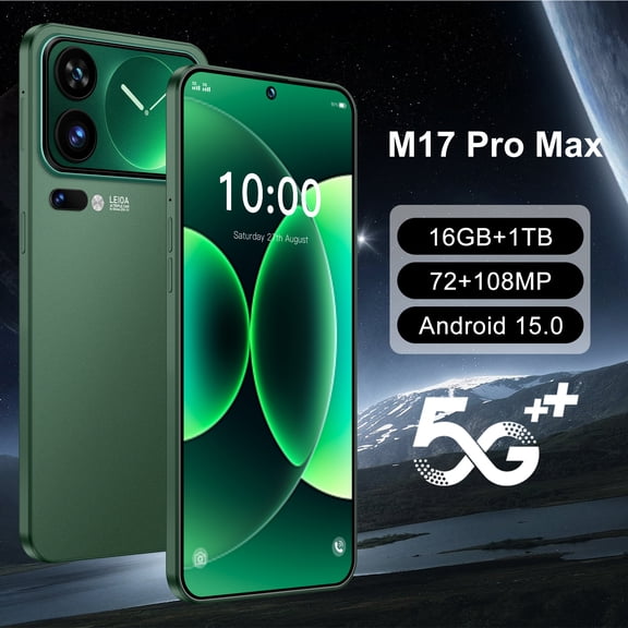 M17 Pro Max Unlocked 5G Phone,7.3" HD Screen,16GB+1TB,7800mAh Battery,108MP Rear+72MP Front Camera,Android 15 Dual SIM Cell Phone
