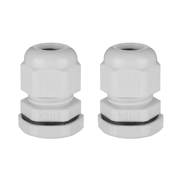 M18 Cable Gland Waterproof Plastic Joint Adjustable Locknut White for 5mm-10mm Dia Cable Wire 2Pcs