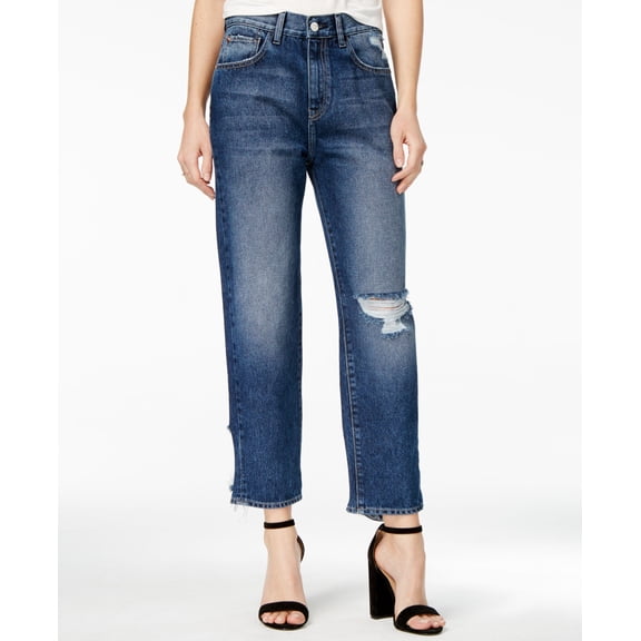 M1858 Frida Ripped Classic High Rise Straight Leg Jeans Atlantic 28