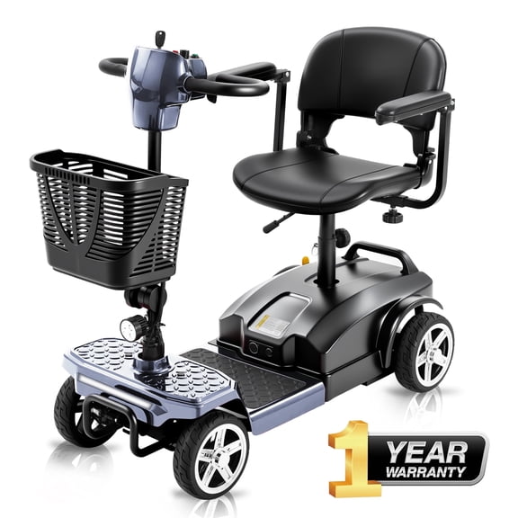15 Miles 4-Wheel Mobility Scooter for Adults & Seniors, 350W Powered Electric Wheelchair Device, Foldable & Portable Design with Removable Basket,300LBS Capacity,Compact & Portable for Elderly
