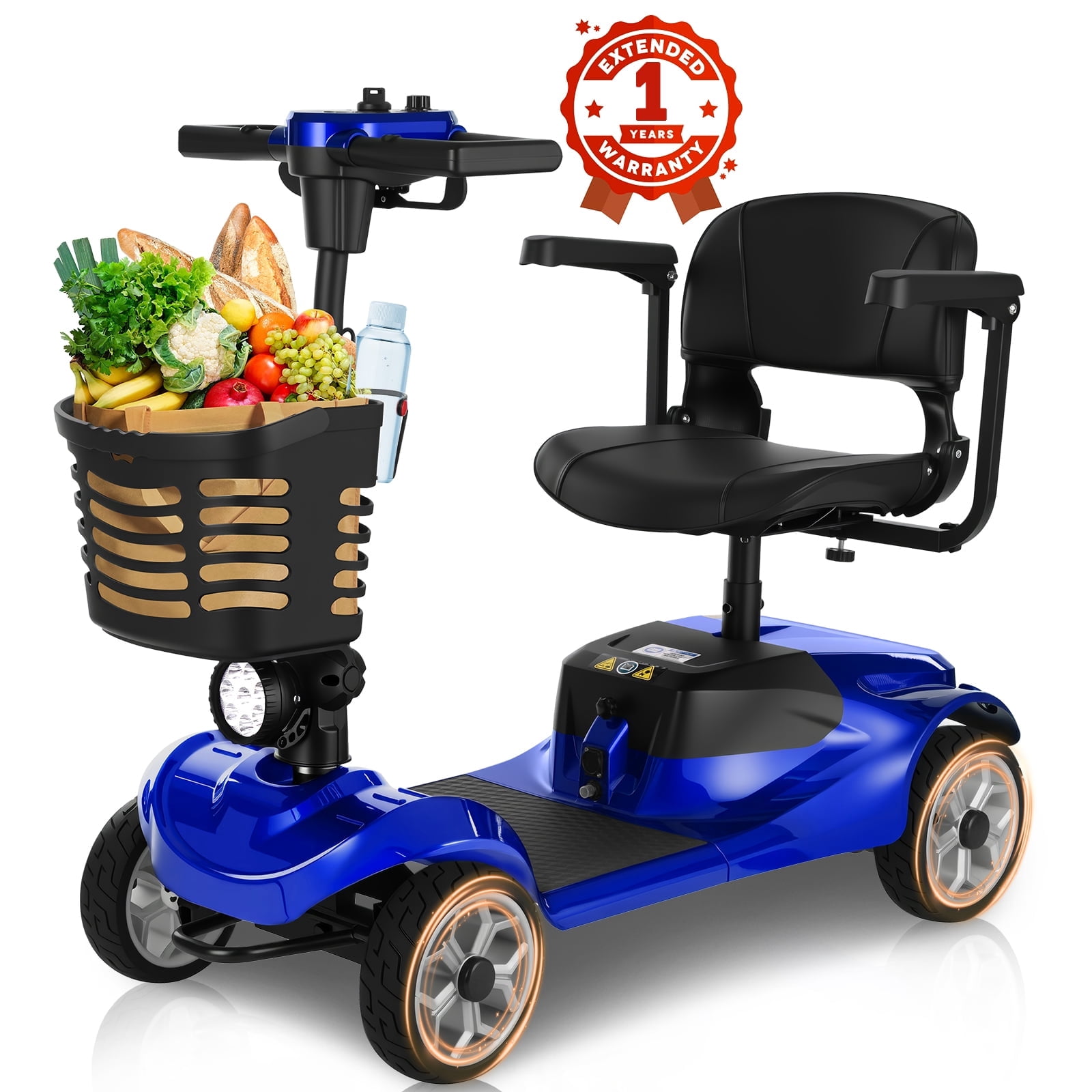 M1F 15 Miles 4-Wheel Mobility Scooter for Adults/Seniors, 350W Powered Electric Wheelchair Device w/360WH Battery, Foldable Design, 300LBS Capacity, Cup Holder, Compact & Portable for Elderly
