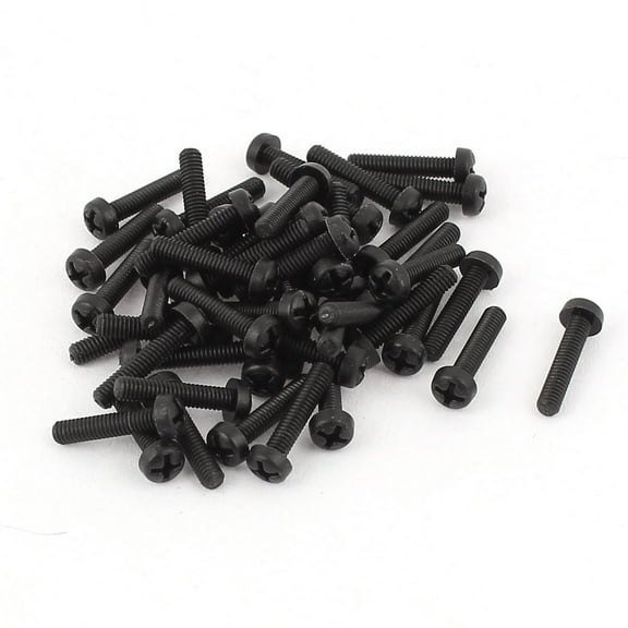 M2.5x12mm Male Thread Nylon  Pan Head Machine Screws Black 50PCS