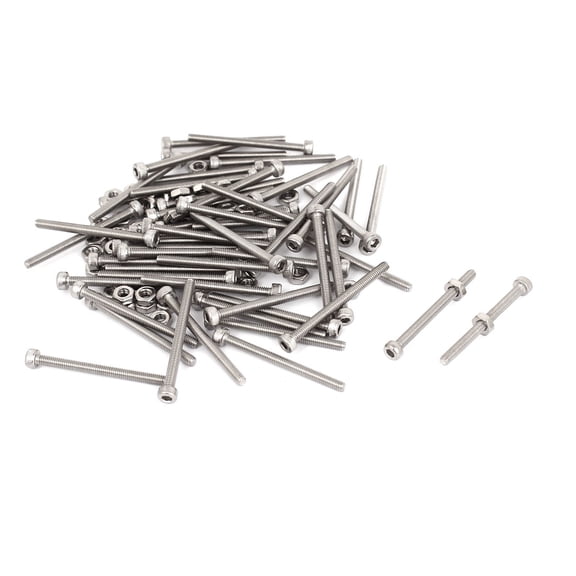 M2.5x30mm Stainless Steel Hex Socket Head Knurled Cap Screws Bolts Nut Set 50Pcs
