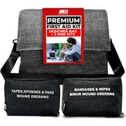 M2 BASICS Premium First Aid Kit (Includes 2 Mini Kits + Stylish Bag) Executive Gray
