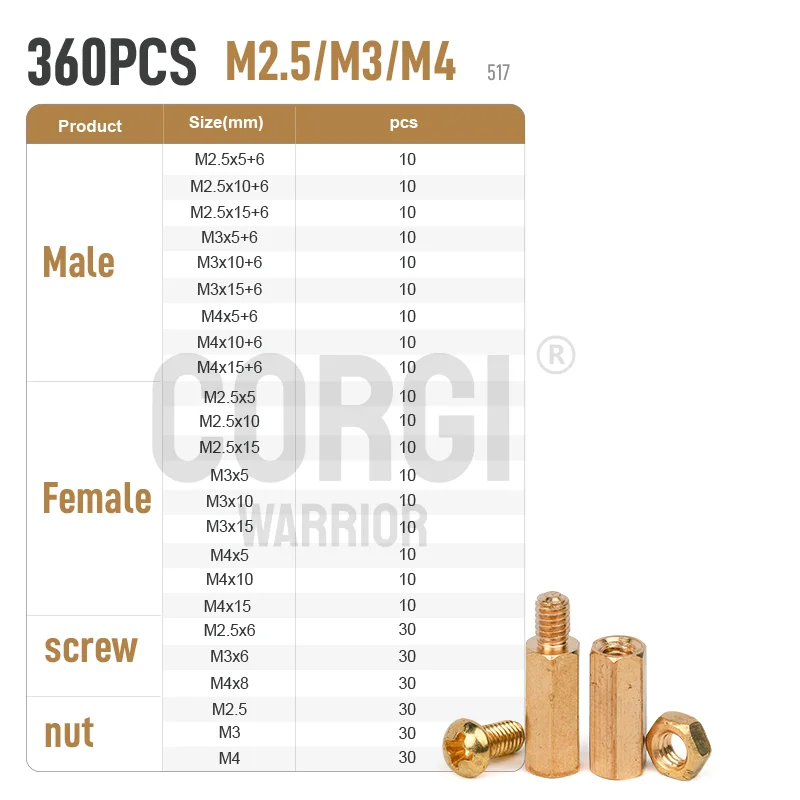 M2 M2.5 M3 M4 120 to 360 Brass Standoff Hex Column Spacer Standoff
