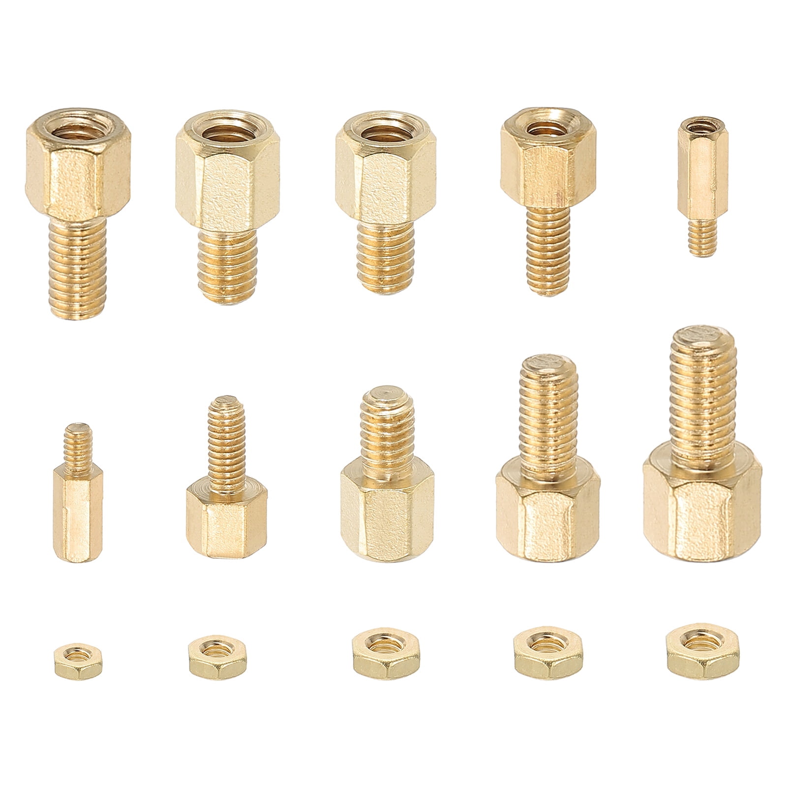 M2 M2.5 M3 M4 M5 10+3mm 10+6mm 15+7mm Standoff Screws, 100Pcs Male to Female Hex Brass PCB Standoff Spacer Screw Nut Assortment Kit for PCB Computer Circuit Board, Golden
