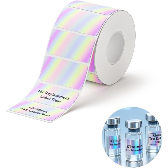 M2/M3 Thermal Transfer Labels 1.57''0.79'', 345 Tapes/Roll, for Label Maker, Long Storage Time, Small Businesses, Cosmetics, Vitamins Labeling, Hologram