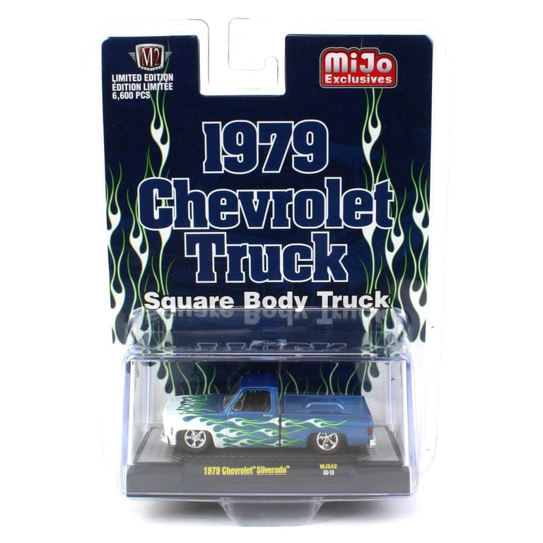 M2 Machines 1/64 1979 Chevrolet Silverado Pickup Blue with Flames