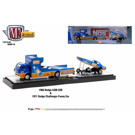 M2 Machines Auto Hauler 76 1966 Dodge L600 Coe 1971 Dodge Challenger Funny Car