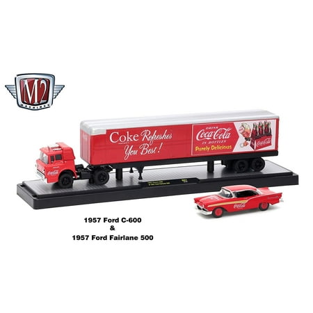 M2 Machines Auto Hauler Coca-Cola 1957 Ford C-600 &1957 Ford Fairlane 500