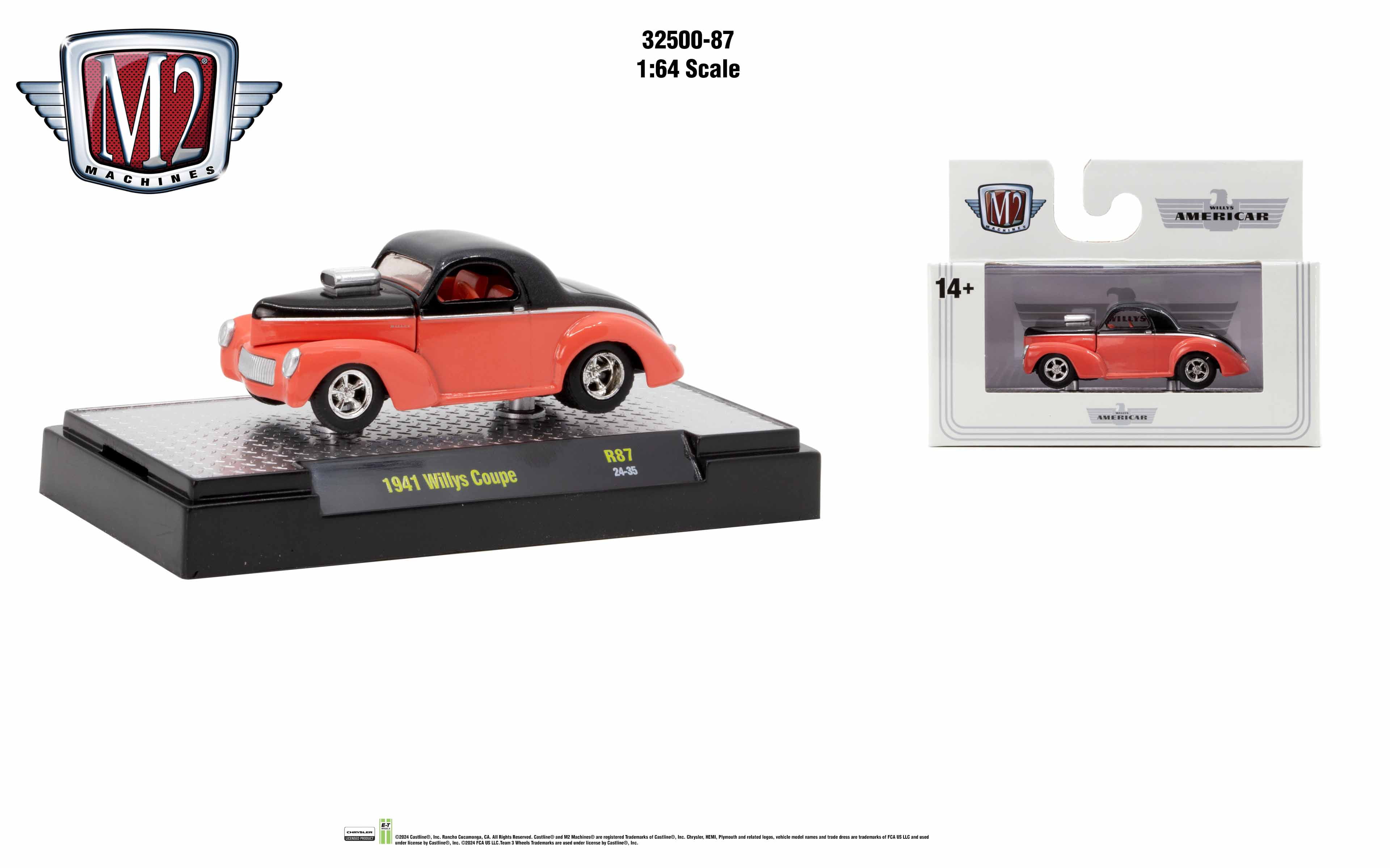 M2マシーン ウォルマート限定　1941 ウィリス・クーペ Amazon.com: M2 1941 Willys Coupe Gasser Black with Yellow