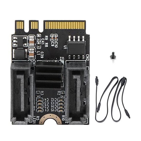 M2 to SATA3.0 Expansion Card KEY A + E WIFI M.2 to Hard Disk Adapter Card Without Driver Installation JMB582 Chip,1 x HDD Adapter Card 2 x Port Cable 1 x Screw,Black
