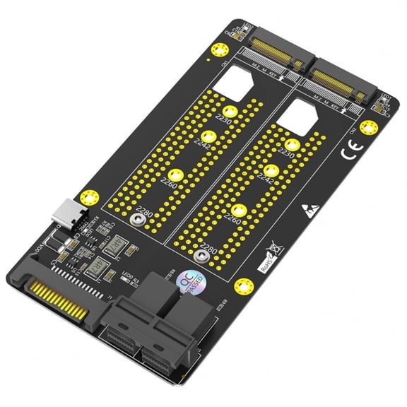 M2 SSD Adapter Dual M.2 NVME M Key to Dual SFF-8643 Riser Board with SATA Type C Power Supply Support 2230 2242 2260 80