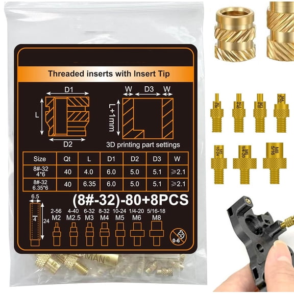 M2 Threaded Inserts with Heat Set Insert Tools, Brass UNC Knurled Nuts for 3D Printing Components and Plastic Parts