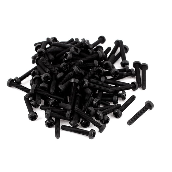 M2 x 12mm Plastic Pan Head Furniture Machine Screws Black 100 PCS