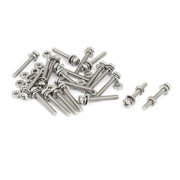 M2 x 16mm 304 Stainless Steel Pan Head Screws Nuts w Washers 20 Sets