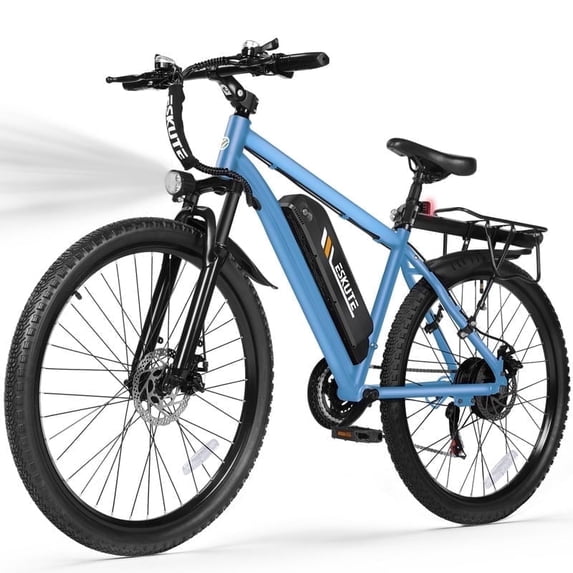 ESKUTE M200-750W Electric Bike for Adults,27.5” 21-Speed Mountain E-Bike with 750W Peak Brushless Motor, 19 MPH, 48V 10.4Ah, Step-Over Frame, NFC Unlock, Blue with Fender & Rack, UL2849