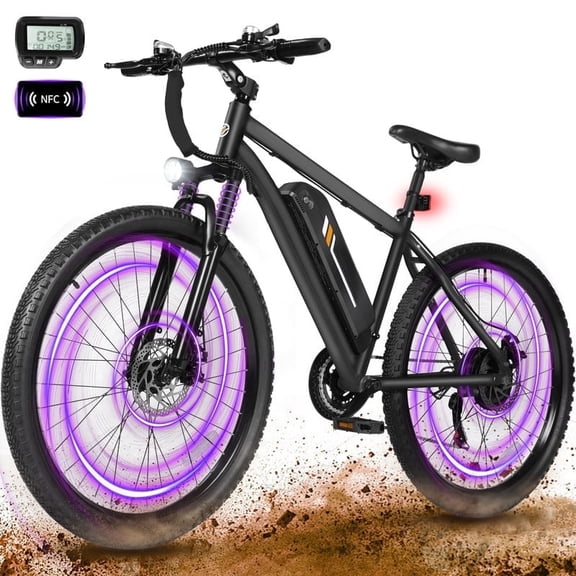 M200 Electric Bike for Adults, 21-Speed Gear 27.5" Mountain Ebike, 1200W Peak Brushless Motor 28MPH, 48V 10.4Ah Removable Battery, Step Over E-Bicycle, with NFC Unlock Black