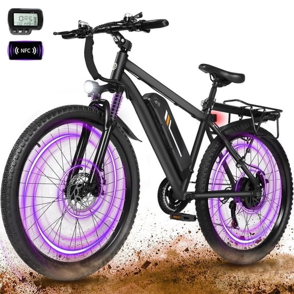 M200 Electric Bike for Adults, 21-Speed Gear 27.5" Mountain Ebike, 1200W Peak Brushless Motor 28MPH, 48V 10.4Ah Removable Battery, Step Over E-Bicycle, with NFC Unlock, Black with Fender & Rack