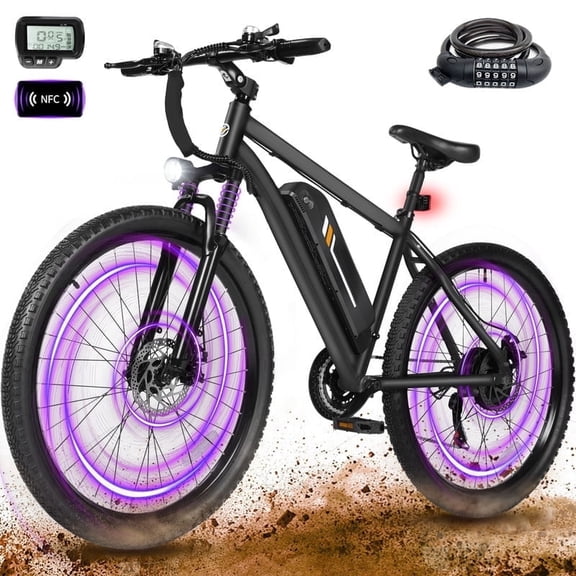 M200 Electric Bike for Adults, 21-Speed Gear 27.5" Mountain Ebike, 1200W Peak Brushless Motor 28MPH, 48V 10.4Ah Removable Battery, Step Over E-Bicycle, with NFC Unlock, Black with Lock