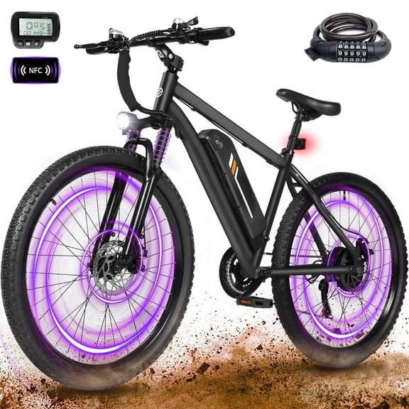 M200 Electric Bike for Adults, 21-Speed Gear 27.5" Mountain Ebike, 1200W Peak Brushless Motor 28MPH, 48V 10.4Ah Removable Battery, Step Over E-Bicycle, with NFC Unlock, Black with Lock