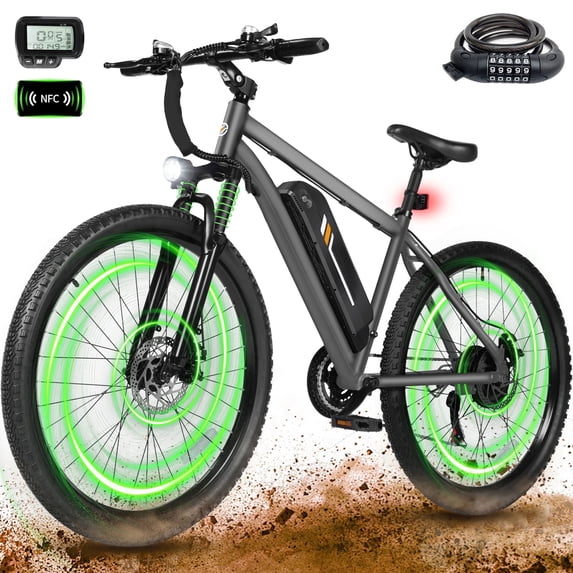 ESKUTE M200 Electric Bike for Adults, 21-Speed Gear 27.5" Mountain Ebike, 750W Motor 20MPH, 48V 10.4Ah, Step Over E-Bicycle, with NFC Unlock, Gray with Lock, UL2849 Class 2