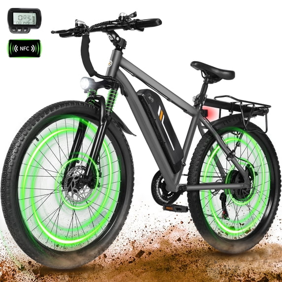 ESKUTE M200 Electric Bike for Adults, 21-Speed Gear 27.5" Mountain Ebike, 750W Motor 20MPH, 48V 10.4Ah, Step Over E-Bicycle, with NFC Unlock, Gray with Fender & Rack, UL2849