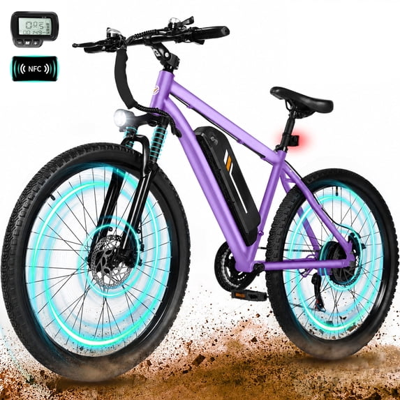 ESKUTE M200 Electric Bike for Adults, 21-Speed Gear 27.5" Mountain Ebike, 750W Motor 20MPH, 48V 10.4Ah Removable Battery, Step Over E-Bicycle, with NFC Unlock Purple, UL2849